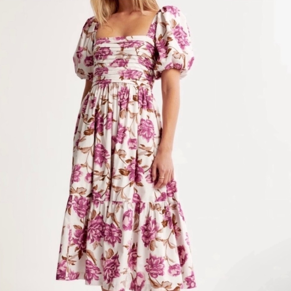 NWT Abercrombie & Fitch Emerson Poplin Puff Sleeve Midi Dress